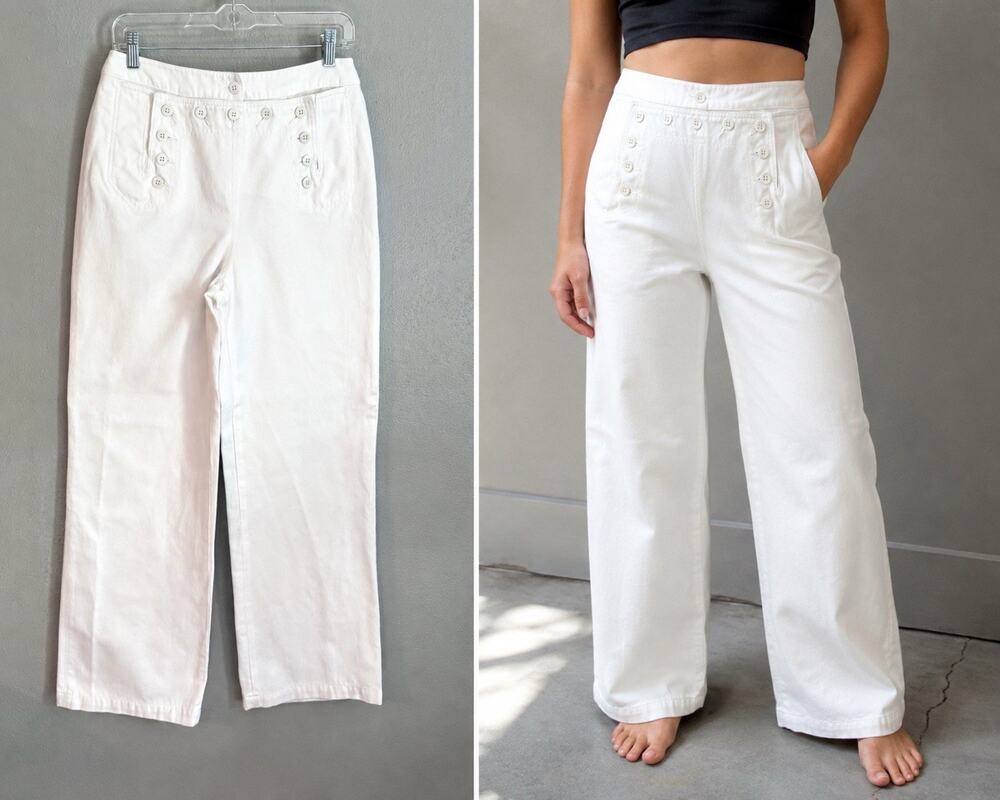 Lauren Jeans Co. Sailor Trousers Pants 6 Wide Leg High Rise Nautical White VTG